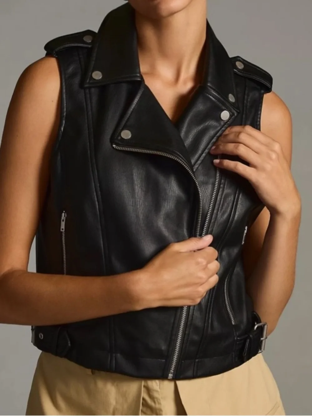 Anthropologie Women’s XXS Faux Leather Cropped Sleveless Moto Jacket Festival